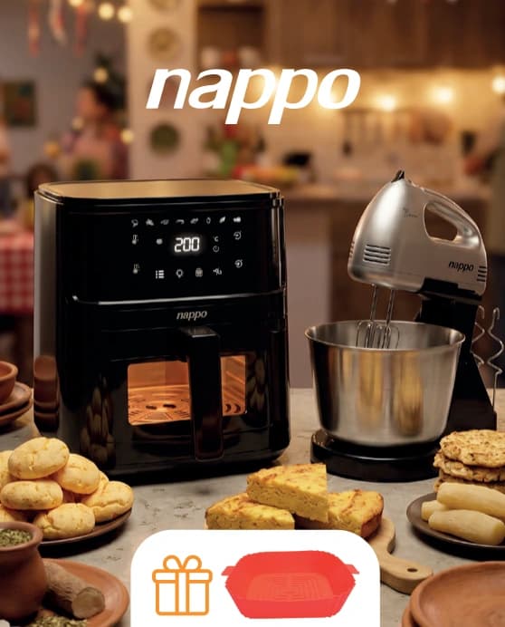COMBO COCINA NAPPO: FREIDORA DIGITAL SIN ACEITE 8L NEF-232 + BATIDORA DE MANO NEA-012 + CESTO DE SILICONA 1