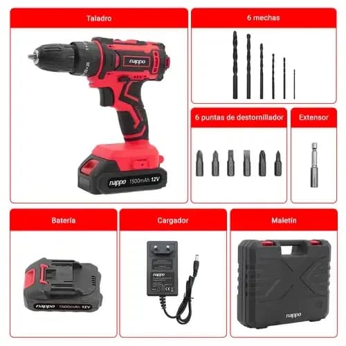 COMBO TALLER NAPPO: KIT TALADRO DE IMPACTO 16 PCS NHK-217 + KIT HERRAMIENTAS MANUALES NHK-052 3