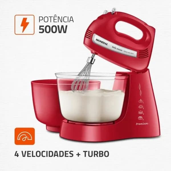 BATIDORA BELLA MASSA CLARAS 500W 4 VELOCIDADES 2 BOLS2
