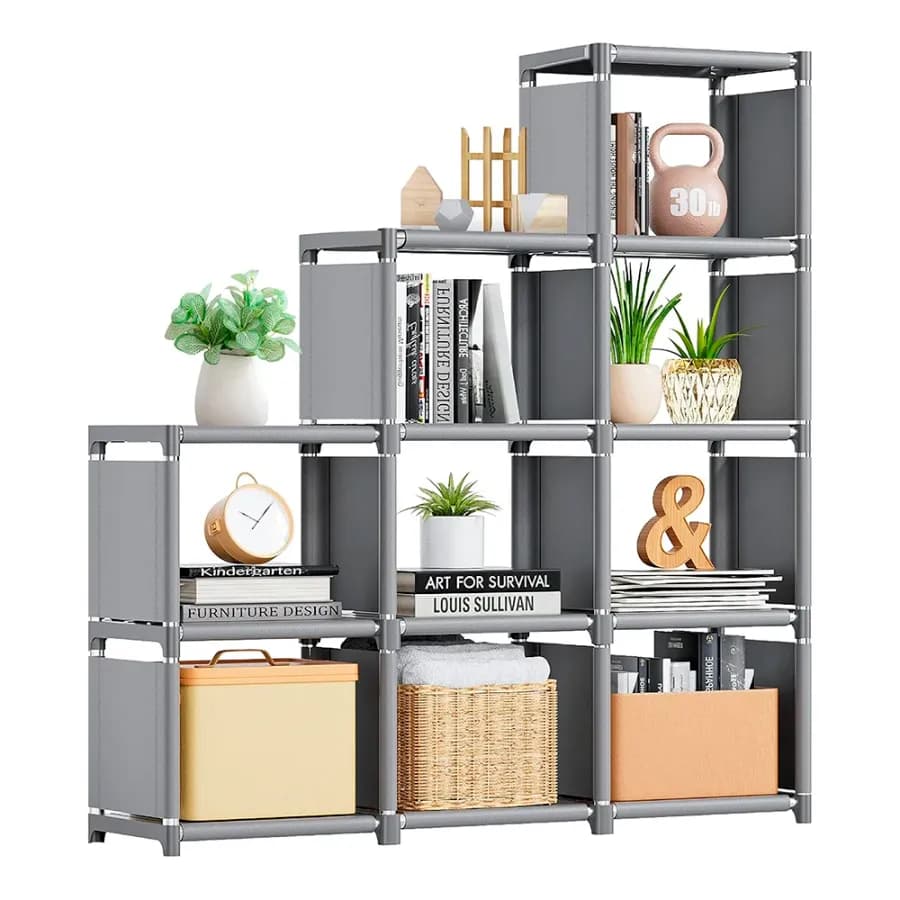 BIBLIOTECA DECOTEAM 9 CUBOS GRIS OSCURO DME-042 1