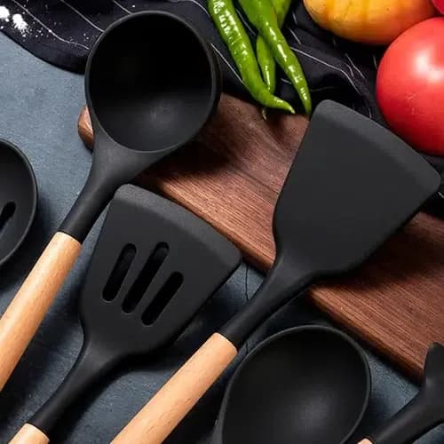 SET DE UTENSILIOS 19PCS REDONDO CROIX SILICONA+MADERA NEGRO 3