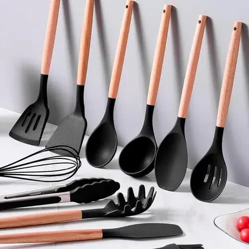SET DE UTENSILIOS 19PCS REDONDO CROIX SILICONA+MADERA NEGRO 2