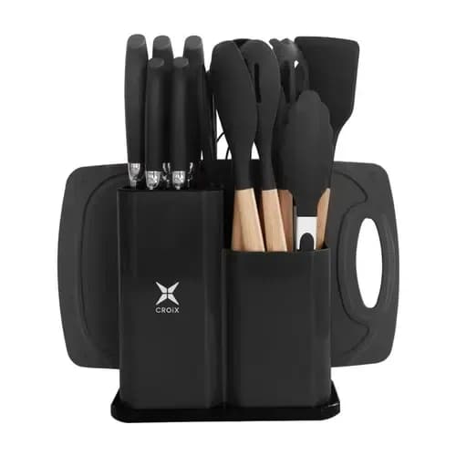 SET DE UTENSILIOS 19PCS REDONDO CROIX SILICONA+MADERA NEGRO 1