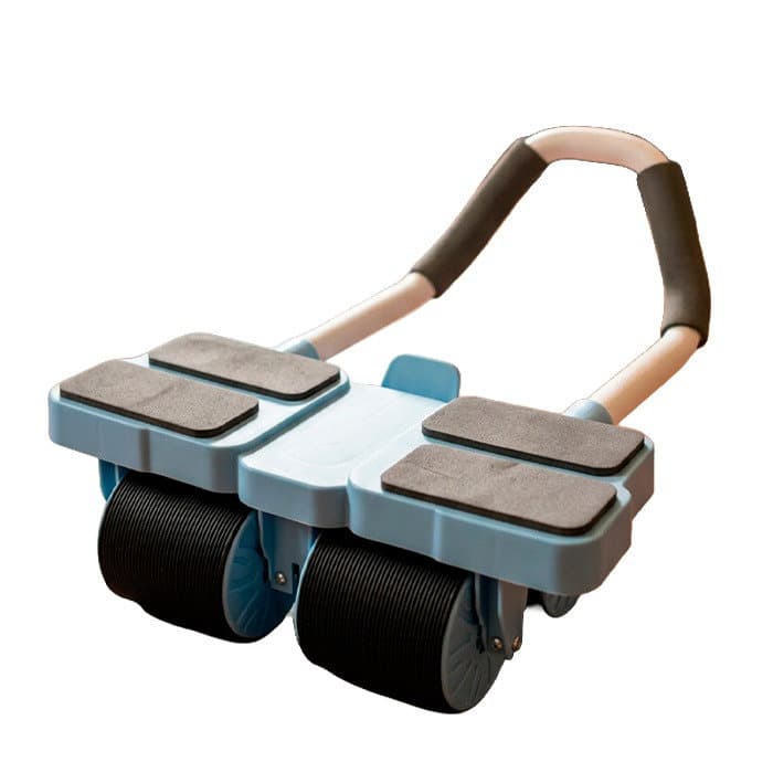 RUEDA ABDOMINAL CELESTE CON 4 RUEDAS Y SOPORTE P/CODOS