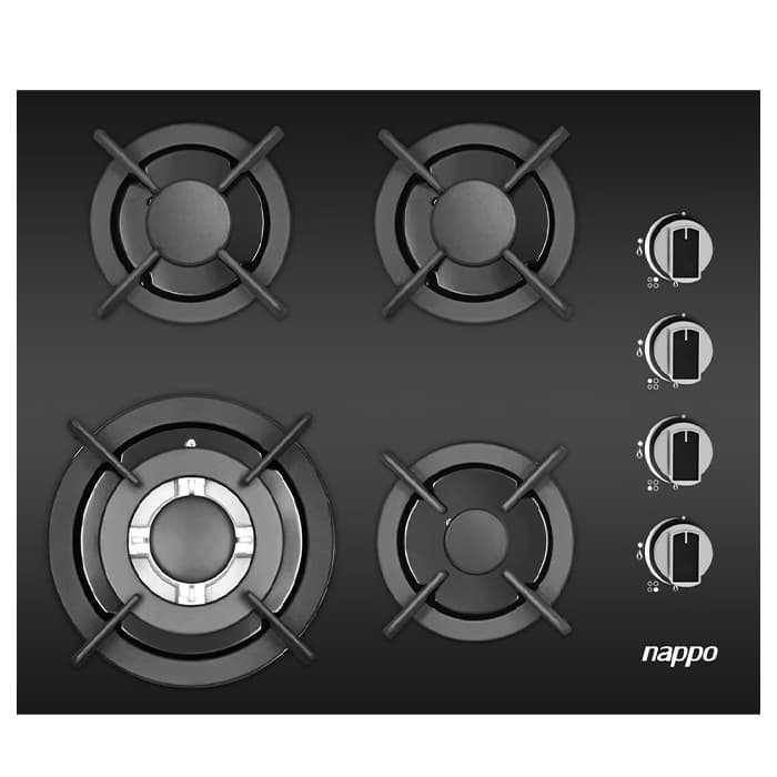 ANAFE 4 HORNALLAS A GAS CON PANEL DE VIDRIO TEMPLADO NAPPO NEE-376 NEGRO 1