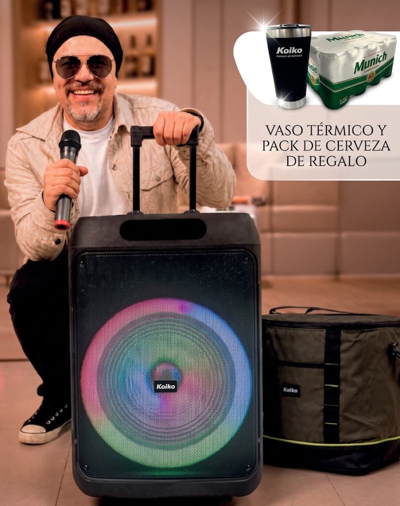 COMBO PARLANTE INALÁMBRICO DE 15'' FIESTA FX15 KPB-731 + BOLSO TÉRMICO OXFORD (BAJO) 24 LTS. + DE REGALO: VASO TÉRMICO KOLKE + PACK CERVEZA 1