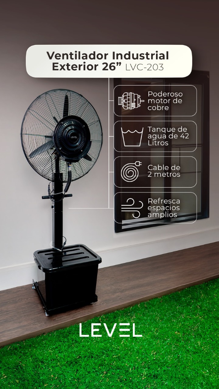 VENTILADOR INDUSTRIAL CON HUMIDIFICADOR DE 26" LEVEL - Imagen 2