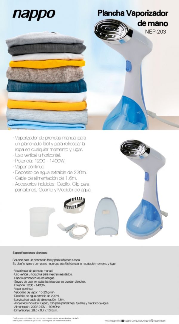 PLANCHA VAPORIZADOR DE MANO NEP-203 NAPPO - Imagen 4