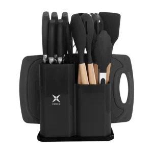 SET DE UTENSILIOS 19PCS REDONDO CROIX SILICONA+MADERA NEGRO
