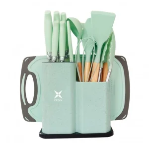 SET DE UTENSILIOS 19 PCS CROIX SILICONA+MADERA VERDE