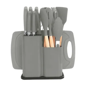 SET DE UTENSILIOS 19PCS REDONDO CROIX SILICONA+MADERA GRIS