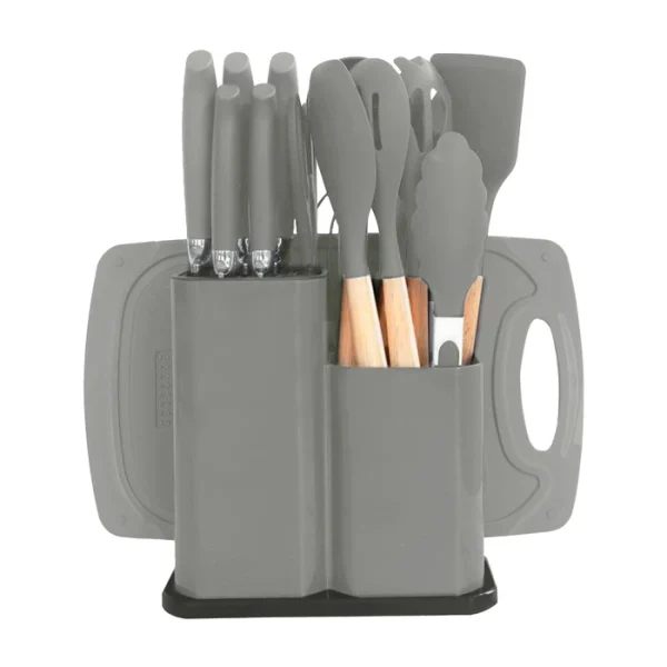 SET DE UTENSILIOS 19PCS REDONDO CROIX SILICONA+MADERA GRIS