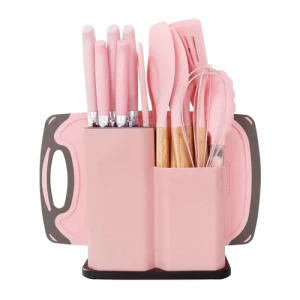 SET DE UTENSILIOS 19 PCS CROIX SILICONA+MADERA ROSA