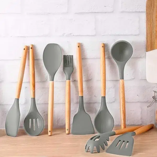 SET DE UTENSILIOS 19PCS REDONDO CROIX SILICONA+MADERA GRIS - Imagen 2