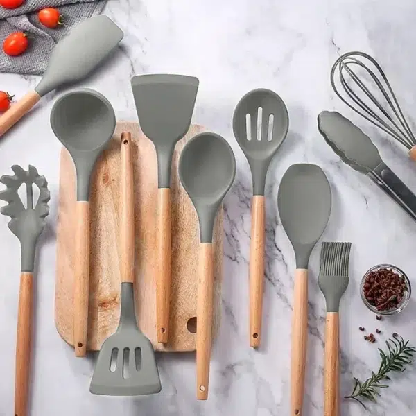 SET DE UTENSILIOS 19PCS REDONDO CROIX SILICONA+MADERA GRIS - Imagen 3