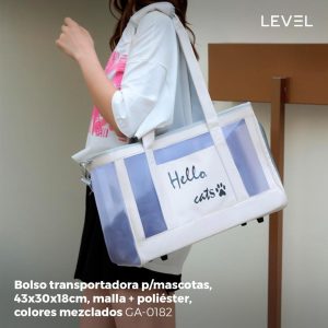 BOLSO TRANSPORTADOR P/ MASCOTAS  43X30X18 CM. MALLA + POLIESTER, COLORES MEZCLADOS