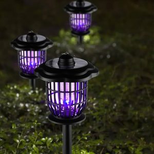 LAMPARA LED ANTIMOSQUITOS P/JARDIN, SOLAR + CARGA USB, 1200mAh, 5W, 13*16CM