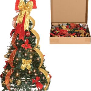 ARBOL DE NAVIDAD AUTOARMABLE, CON ADORNOS, ALTURA 1,8 MT