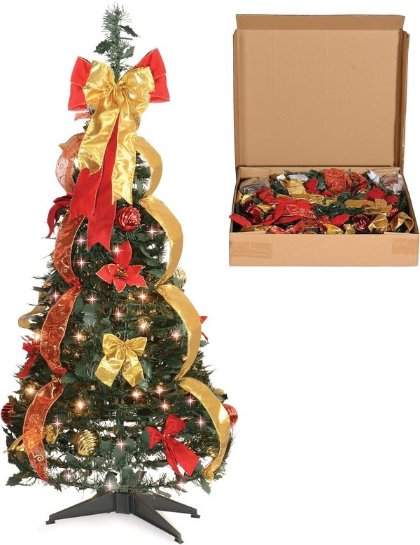ARBOL DE NAVIDAD AUTOARMABLE, CON ADORNOS, ALTURA 1,8 MT