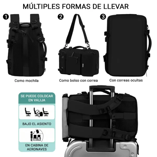 MOCHILA DE VIAJES HIKES KVM-720 NEGRA - Imagen 12