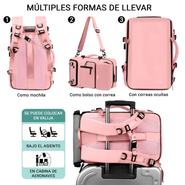 MOCHILA DE VIAJES HIKES KVM-720 ROSA - Imagen 12