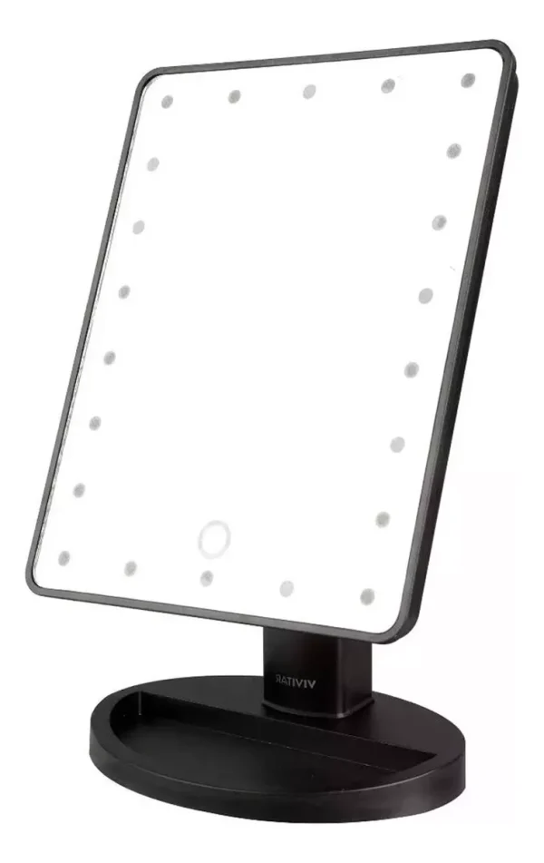 ESPEJO PARA MAQUILLAJE NEGRO CON LUZ LED