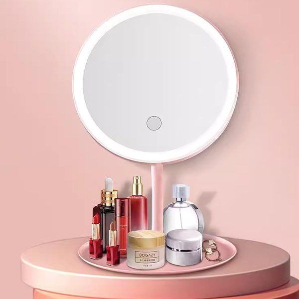 ESPEJO PARA MAQUILLAJE ROSA CIRCULAR CON LUZ - Imagen 4