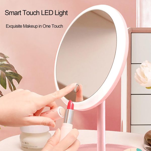 ESPEJO PARA MAQUILLAJE ROSA CIRCULAR CON LUZ - Imagen 3