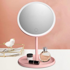 ESPEJO PARA MAQUILLAJE ROSA CIRCULAR CON LUZ