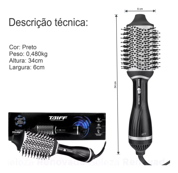 CEPILLO SECADOR - TOURMALINE 1200 WATTS  CABLE 1,8 METROS TORMALINE - Imagen 3