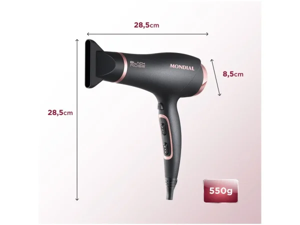 SECADOR DE CABELOS BLACK ROSE - 2000W SC-37 - Imagen 3