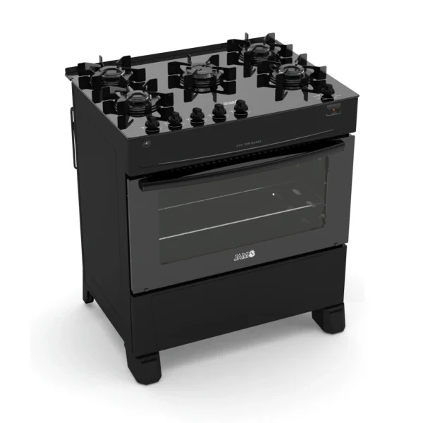 COCINA A GAS JAM EVA TOP GLASS 5HB NEGRO CON LUZ EN EL HORNO - Imagen 2