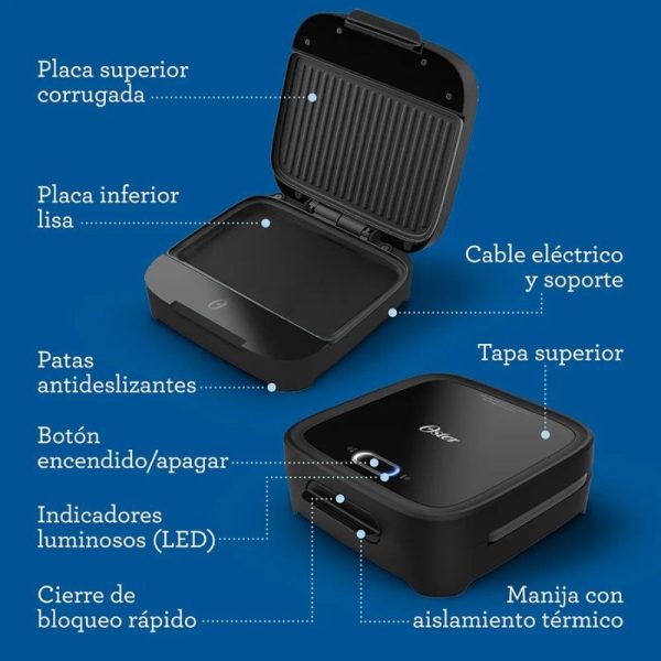 Sandwichera Oster CKSTSM400-053-2 compacta con platos hondos | con indicador LED - Imagen 9