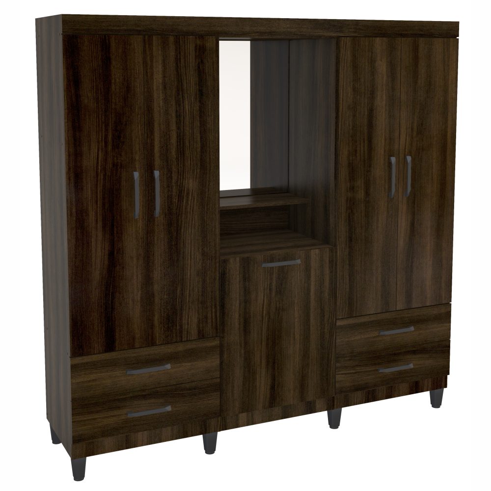 ROPERO POLITORNO ANHEMBI 5 PUERTAS CON ESPEJO Y 4 CAJONES 200072 MARRON OSCURO - Imagen 3