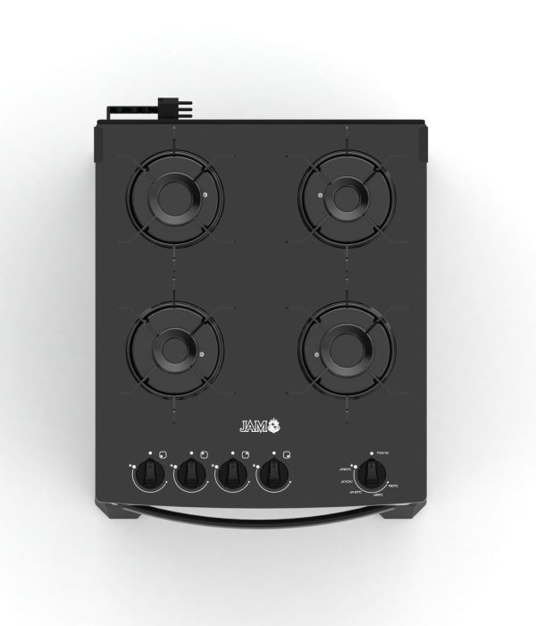 COCINA A GAS JAM EVA TOP GLASS 4HB NEGRO CON LUZ EN EL HORNO - Imagen 2