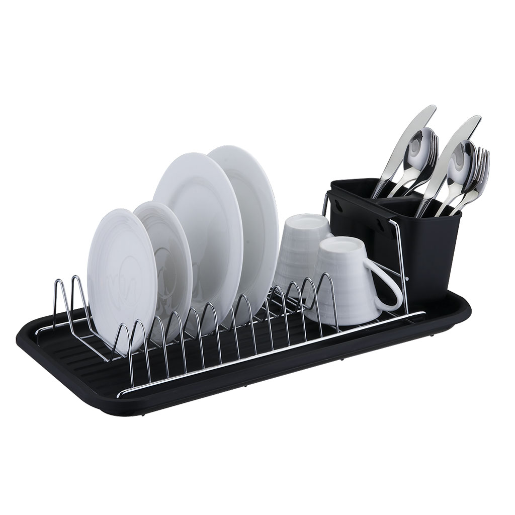 ESCURRIDOR A.CROM. C/BANDEJA Y CUB. NEGRO. 44X24X12CM