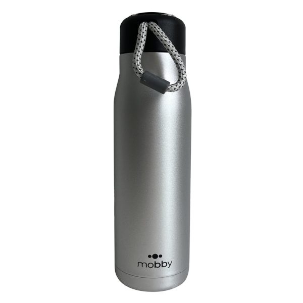 BOTELLA DEPORTIVA 550ML D.PARED CUERDA PLATA MOBBY