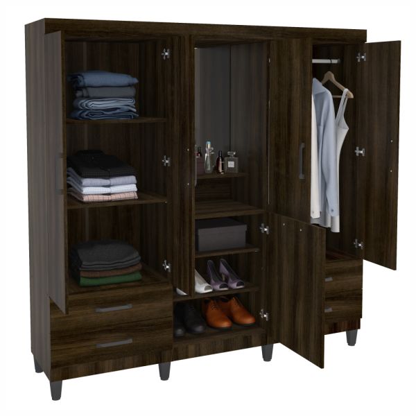 ROPERO POLITORNO ANHEMBI 5 PUERTAS CON ESPEJO Y 4 CAJONES 200072 MARRON OSCURO