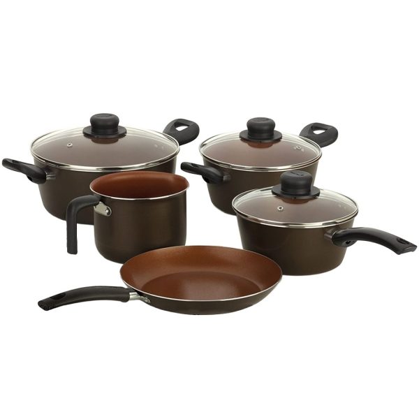 SET DE COCCION 5 PIEZAS - TERRACOTA CACEROLA 20/CACEROLA 22/ OLLA 18/ SARTEN 22/ HERVIDOR 14