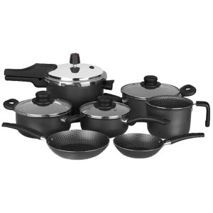 SET DE COCCION 7 PIEZAS - GOURMET SARTEN 16/ SARTEN 20/ HERVIDOR 14/ CACEROLA 18/ CACEROLA 20/ OLLA 16/ OLLA A PRESION 4.5L