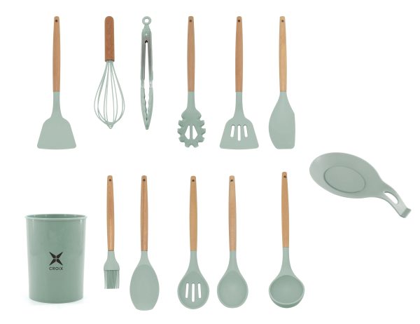 SET UTENSILIOS DE COCINA CROIX X13 PCS VERDE AGUA