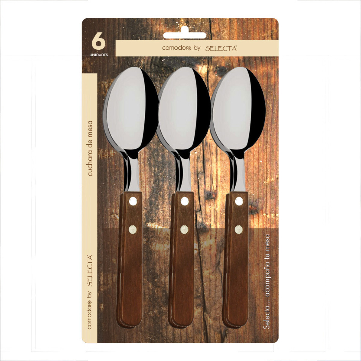 SET 6PZAS CUCHARA DE MESA 1.2MM MANGO MADERA