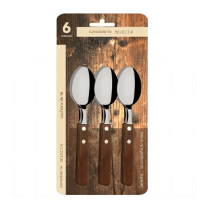 SET 6PZAS CUCHARA DE TE 1.2MM MANGO MADERA
