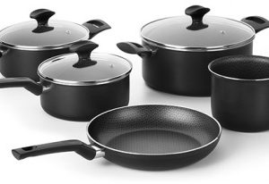 SET DE COCCION 5 PIEZAS - AMORA CACEROLA 20/ CACEROLA 24/ OLLA 18/ SARTEN 24/ HERVIDOR 14