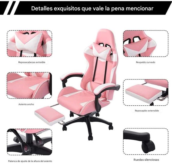 SILLA GAMER XTREME LEVEL C/ POSAPIES BC-ROSA - Imagen 4