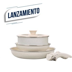 JUEGO DE OLLAS 5 PIEZAS. MANGO DESMONTABLE CERAM.CREMA